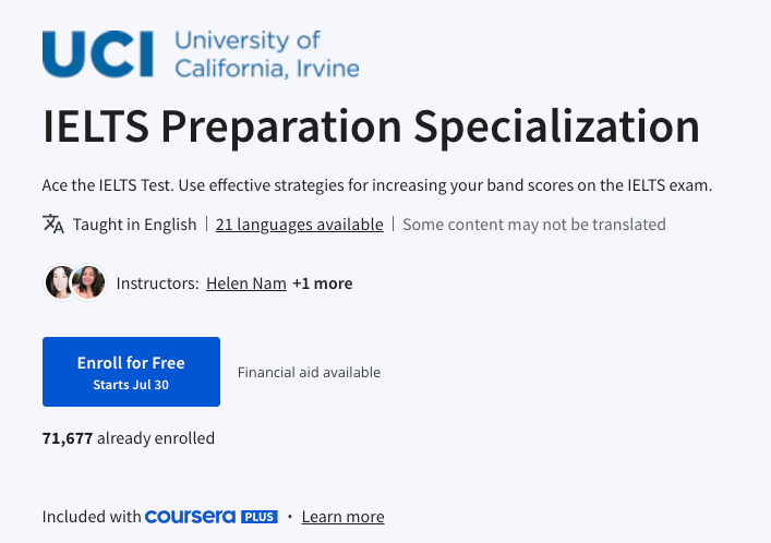 IELTS course for band 8 on coursera