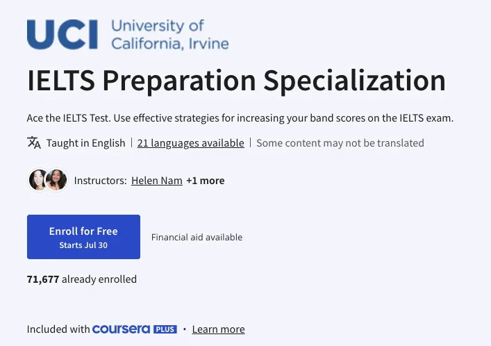IELTS course for band 8 on coursera